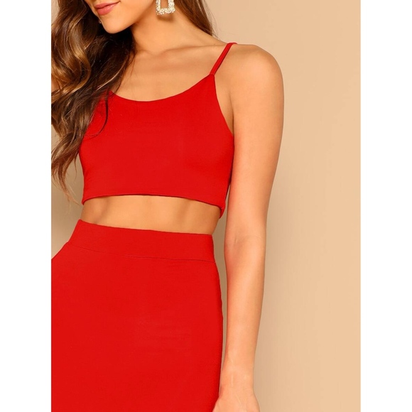 MBM Unlimited Dresses Red Two Piece Crop Top Bodycon Skirt Set